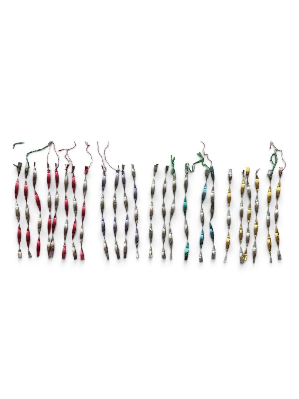 Vtg MCM Twisted Christmas Metal Icicles Tinsel Multicolored Tree Ornament 24ct